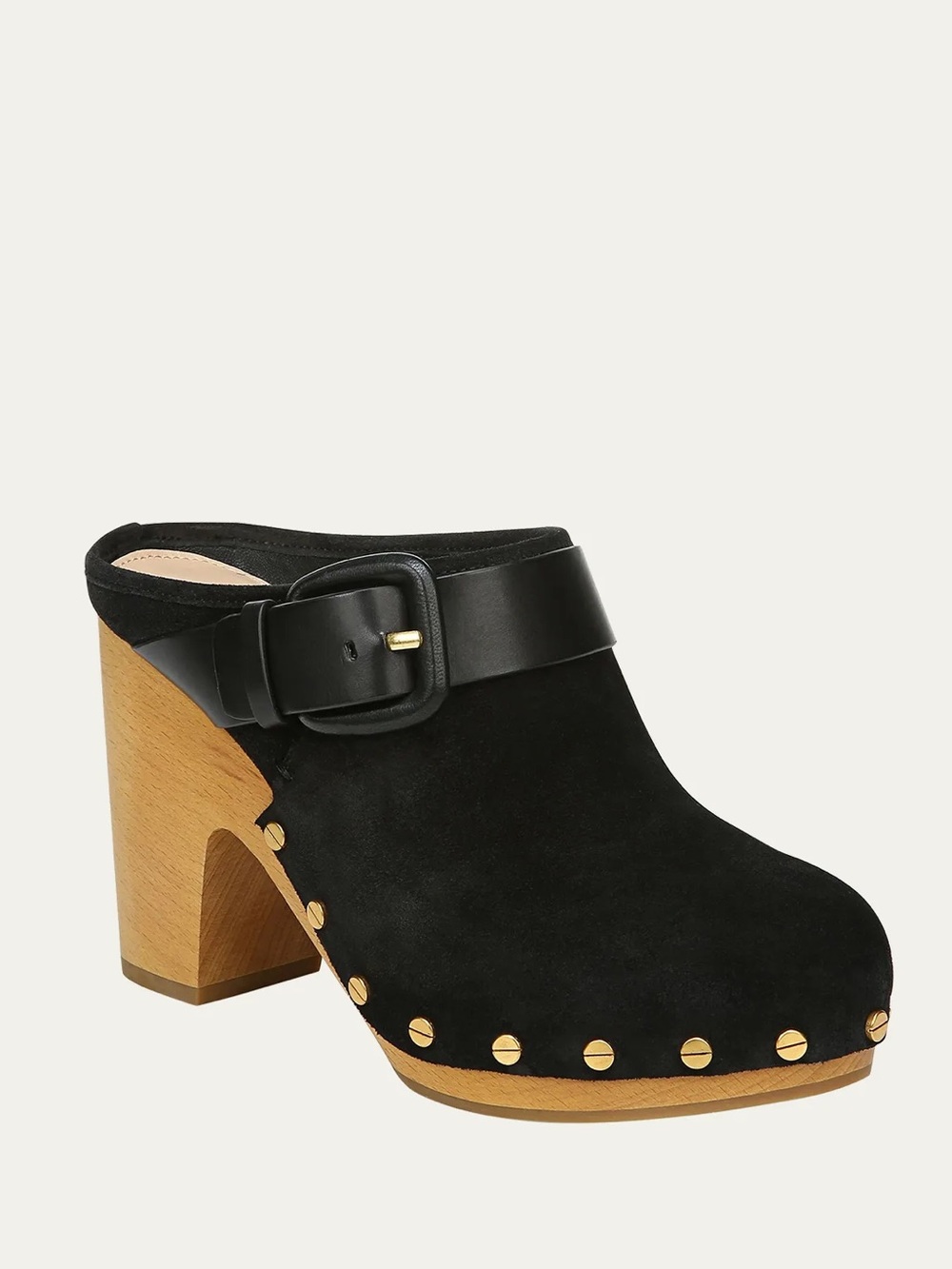 Veronica Beard Dacey Studden Suede black Wooden Heel Clogs Sz 9
